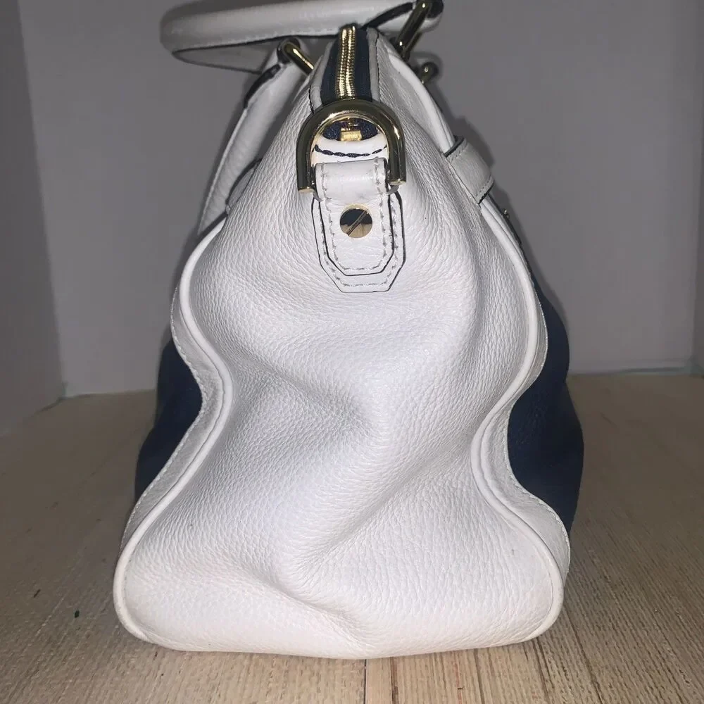 Michael Kors Color-Block Pebbled Leather Satchel/Crossbody Handbag Blue White